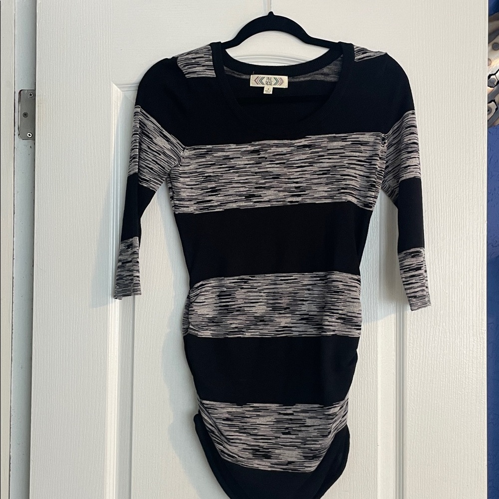 Pink Rose Black and Gray Striped Blouse